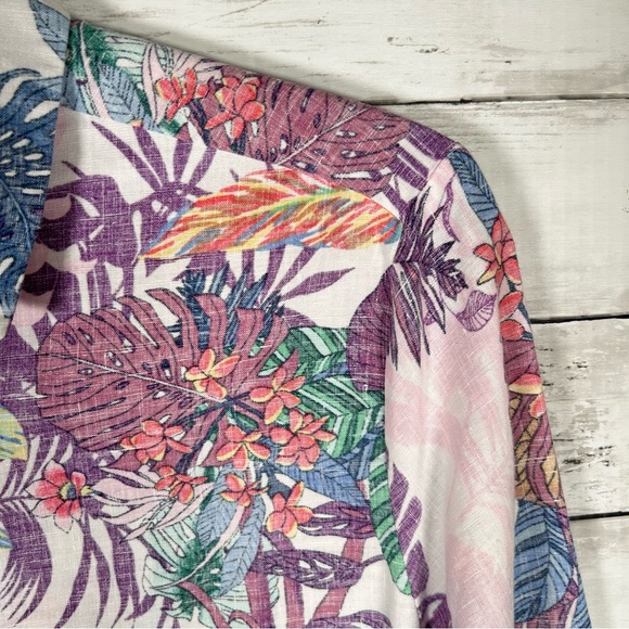Tommy Bahama Linen Polyester Tropical Palm Shirt Women’s Sz Medium Long Sleeve - Picture 5 of 7